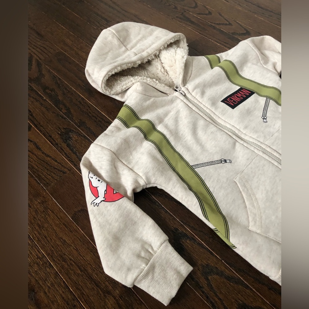 Ghostbusters Boys 3T Beige/Green Venkman Sherpa Lined Hooded Full-Zip Sweatshirt - Picture 2 of 13